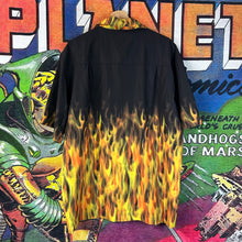 Load image into Gallery viewer, Y2K Rayon Flames Button Up Shirt Size Large