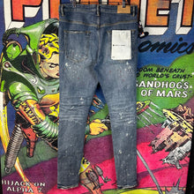 Load image into Gallery viewer, Purple Brand Paint Splatter Skinny Jeans Size 32”