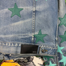Load image into Gallery viewer, Amiri Chemist Star Trucker Denim Jacket Teal Size Medium