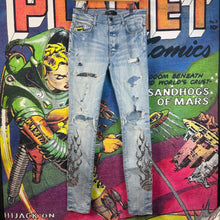 Load image into Gallery viewer, Amiri Distressed Bandana Flames Jeans Size 30”