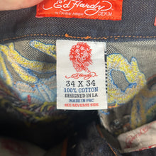 Load image into Gallery viewer, Y2K Ed Hardy Embroidered Tiger Dragon Jeans Size 34”