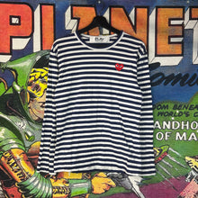 Load image into Gallery viewer, Comme Des Garçon PLAY Navy Striped Long Sleeve Tee Size Medium