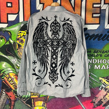 Load image into Gallery viewer, Y2K Raw State Cross Wings Button Up Shirt Size XL