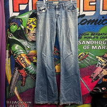 Load image into Gallery viewer, Buckle Flared Distressed Women’s Jeans Size 33”