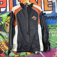 Load image into Gallery viewer, Harley-Davidson Black Orange Hooded Windbreaker Jacket Size XL