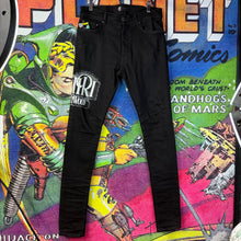 Load image into Gallery viewer, Amiri “Hollywood” Print Black Jeans Size 30”