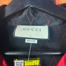 Load image into Gallery viewer, Gucci Camp-Collar Webbing Trimmed Appliquéd Satin Shirt Size 54 / XL