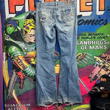 Load image into Gallery viewer, Buckle Flared Distressed Women’s Jeans Size 33”