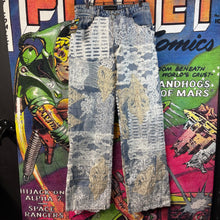 Load image into Gallery viewer, Who Decides War Grid Lace Denim “Sky” Jeans Size 30”