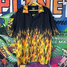Load image into Gallery viewer, Y2K Rayon Flames Button Up Shirt Size Large