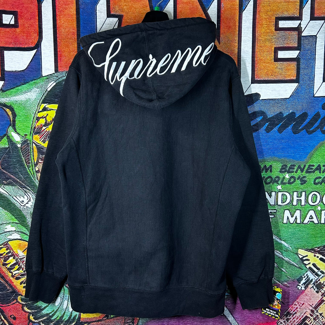 Supreme Classic Script Embroidered Black Hoodie Size L