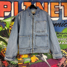 Load image into Gallery viewer, Stussy Denim Zip Up Jacket Size Small
