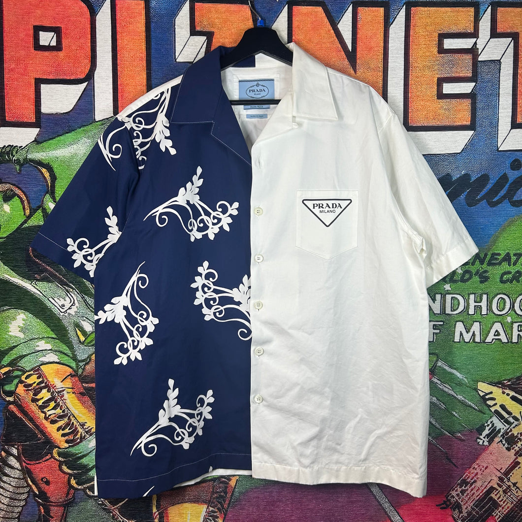 Prada Baltic Blue Double Match Shirt Size 2XL