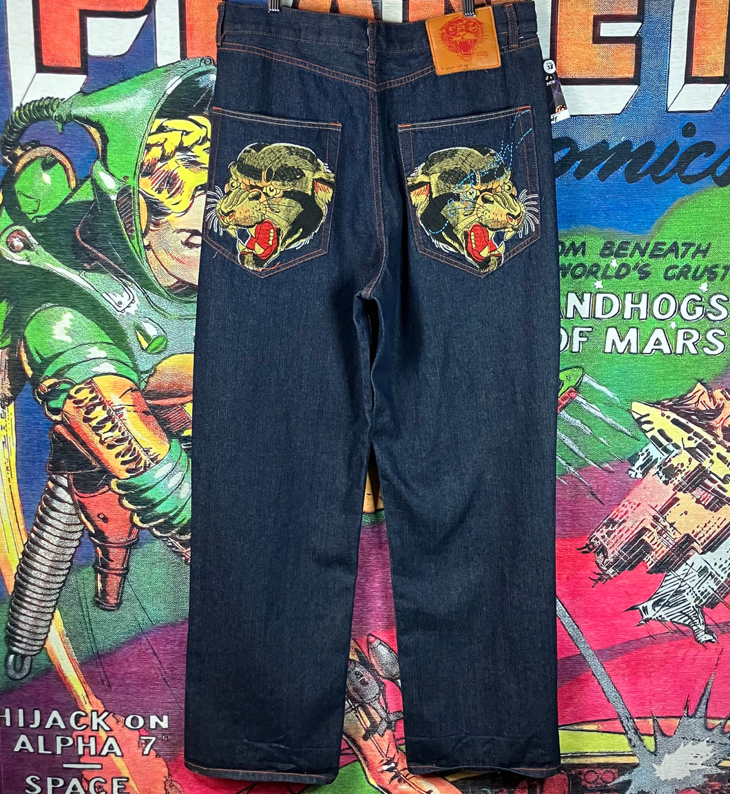 Ed Hardy Embroidered Tiger Denim Jeans Size 38”