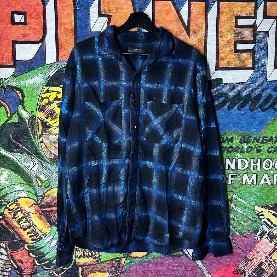 Amiri Glittered Plaid Button Up Long Sleeve Shirt Size Medium