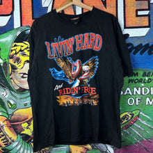 Load image into Gallery viewer, Y2K ‘Livin Hard and Ridin Free’ Motorcycle Tee Size Large
