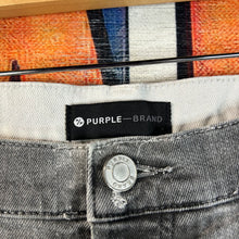 Load image into Gallery viewer, Purple Brand Distressed Grey Skinny Jeans Size 34”
