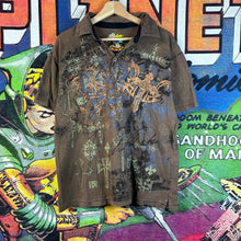Load image into Gallery viewer, Y2K Point Zero Skull &amp; Cross Floral Graphic Polo Size Large
