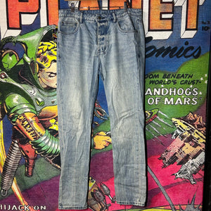 Ksubi Distressed Straight Leg Blue Jeans Size 34”