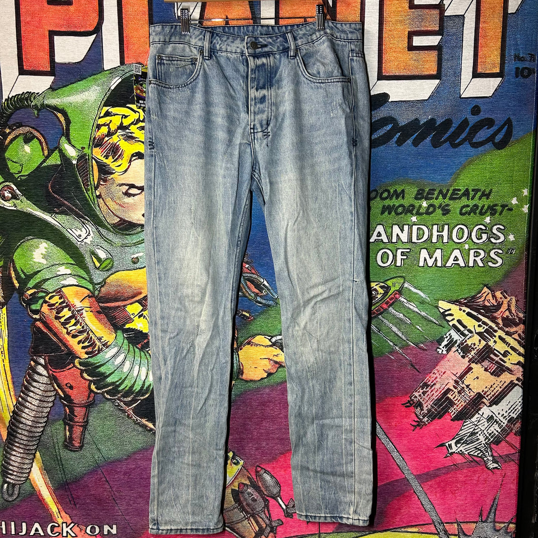 Ksubi Distressed Straight Leg Blue Jeans Size 34”