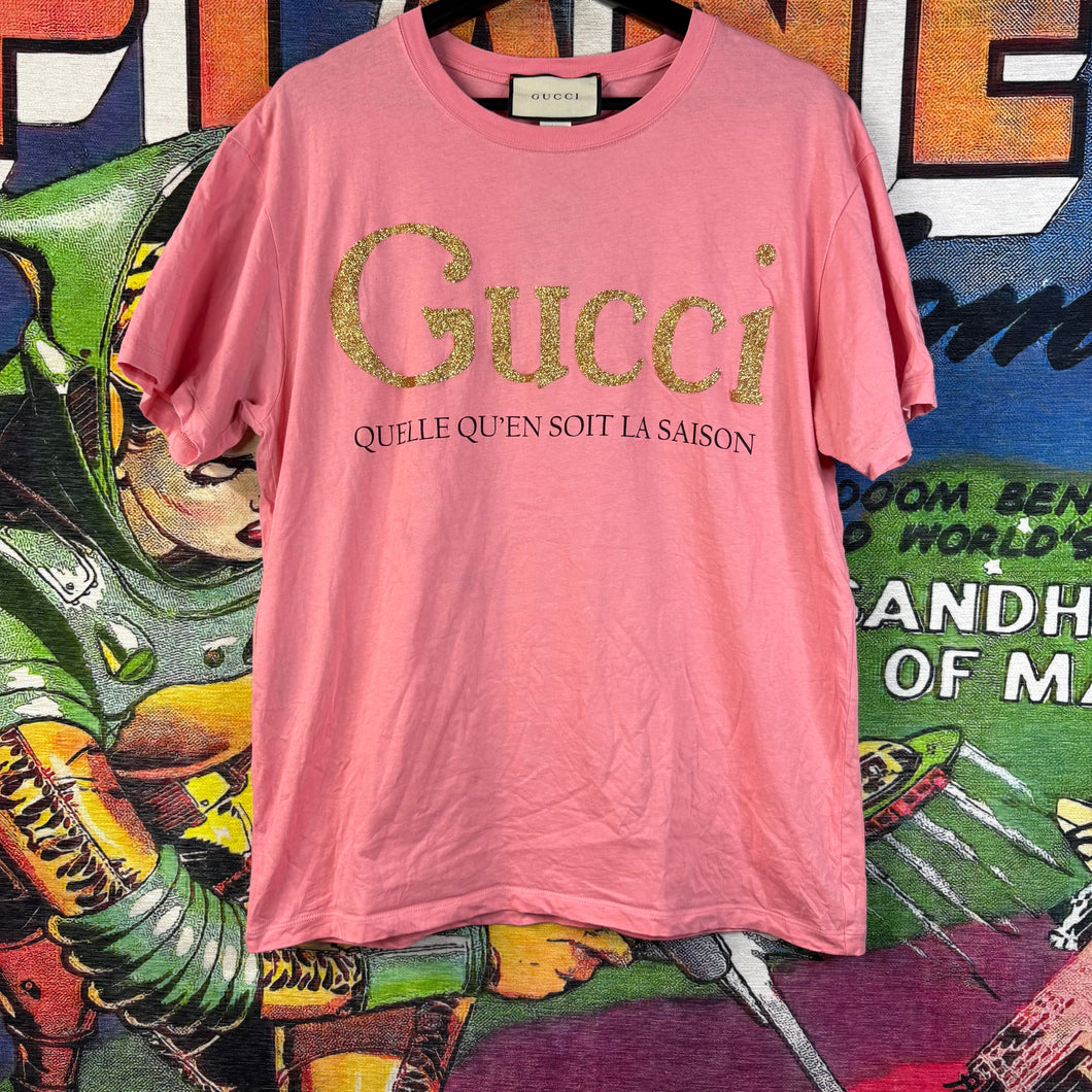 Gucci Pink Cotton Glitter Tee Size Small