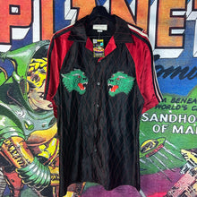 Load image into Gallery viewer, Gucci Camp-Collar Webbing Trimmed Appliquéd Satin Shirt Size 54 / XL
