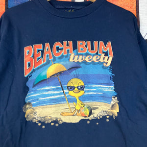 Vintage 90s Y2K Looney Tunes Tweety Bird Beach Bum Tee Size L/XL