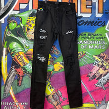 Load image into Gallery viewer, Amiri Bones Black Ripped Jeans Size 34”
