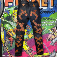 Load image into Gallery viewer, Amiri Leather Star Patch “Chemist” Jeans Size 33”
