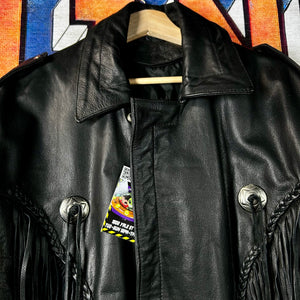 Vintage Jamin Leather Heavy Duty Thick Fringed Biker Jacket Size L/XL