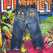 Load image into Gallery viewer, Y2K Evisu Yellow Bear Jeans Size 35”
