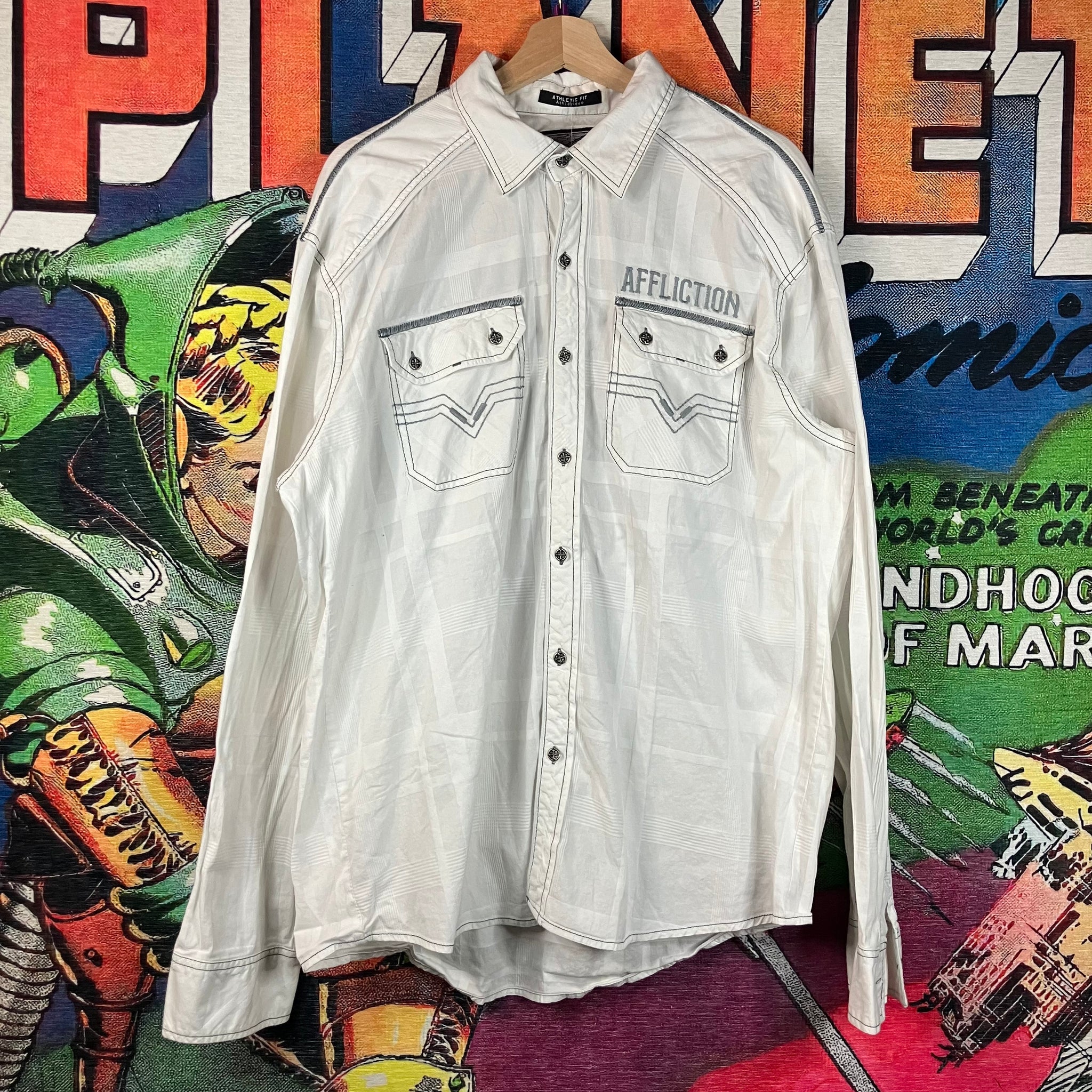 affliction dress shirts XXX-Large White Vertibrate Stretch Shirt