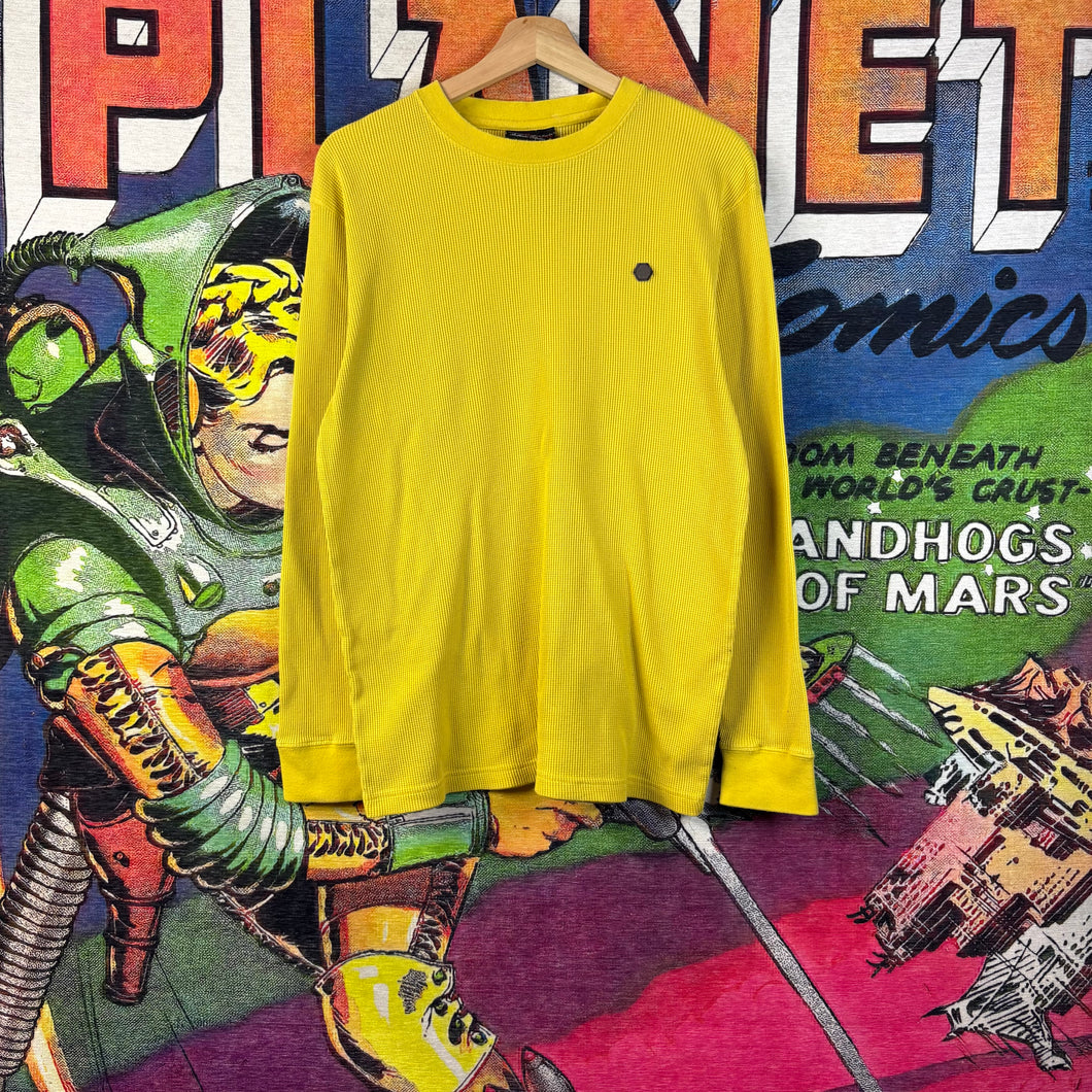 Y2K Southpole Men's Yellow Waffle Pullover Crew Neck Long Sleeve Thermal Size Medium