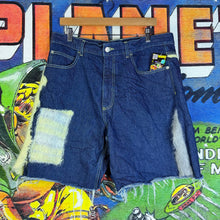 Load image into Gallery viewer, Marni Fuzzy Mohair Knit Patchwork Jean Shorts Size 36” CUTOFFS
