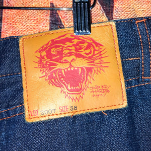 Ed Hardy Embroidered Tiger Denim Jeans Size 38”