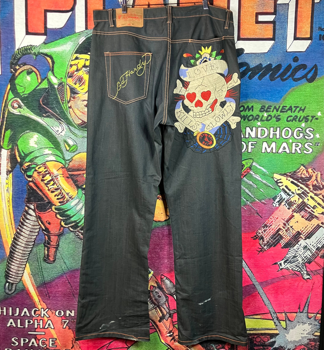 Ed Hardy Embroidered Skull Jeans Size 40