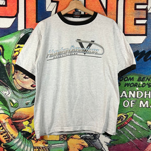 Vintage 90s 1998 Harley Davidson Chrome Logo Ringer Tee Size M
