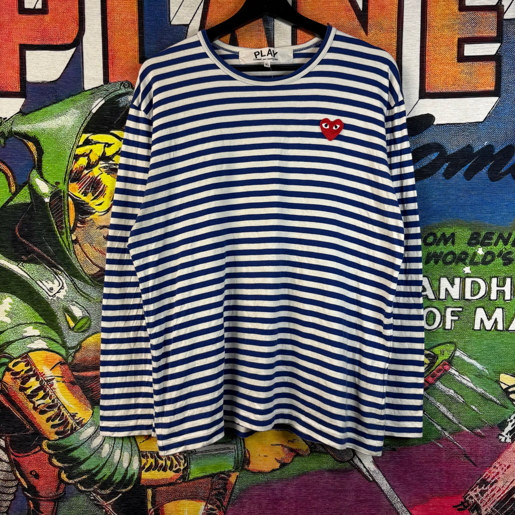 Comme des Garçons Play heart-patch striped cotton Tee Size XL