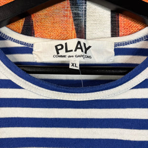 Comme des Garçons Play heart-patch striped cotton Tee Size XL