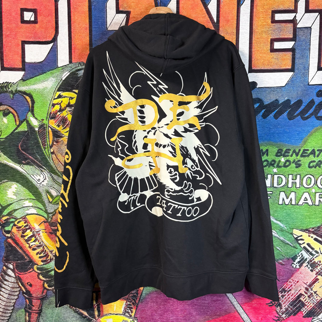 Ed Hardy Flaming Skull Pullover Hoodie Size XL