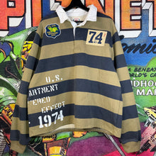 Load image into Gallery viewer, 74 Is War Rugby Striped Polo Shirt Size Large
