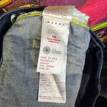 Load image into Gallery viewer, Marni Fuzzy Mohair Knit Patchwork Jean Shorts Size 36” CUTOFFS
