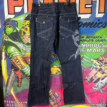Load image into Gallery viewer, Y2K Rocawear Embroidered Snake and Dagger Jeans Size 36"
