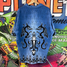 Load image into Gallery viewer, Y2K No Boundaries Blue Dragon Flames Rayon Button Up Size Large
