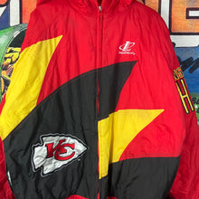 Load image into Gallery viewer, Vintage 90s NFL Pro Line X Logo Athletic Kansas City Chiefs SharkTooth Windbreaker Jacket Size L
