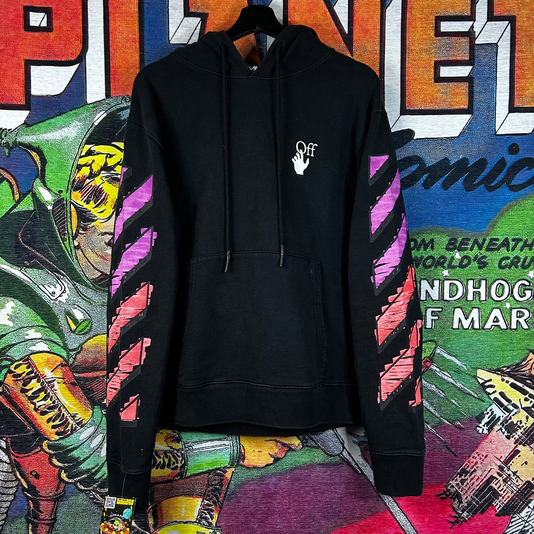 Off-White Marker Slim Hoodie Black Fuchsia Size L
