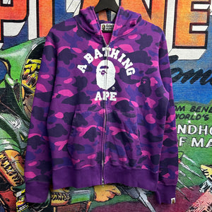 Bape Purple Camo College Style Full Zip Jacket Size Medium