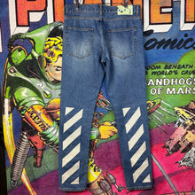 Load image into Gallery viewer, Off White Diagonal Stripe Jeans Size 32”

