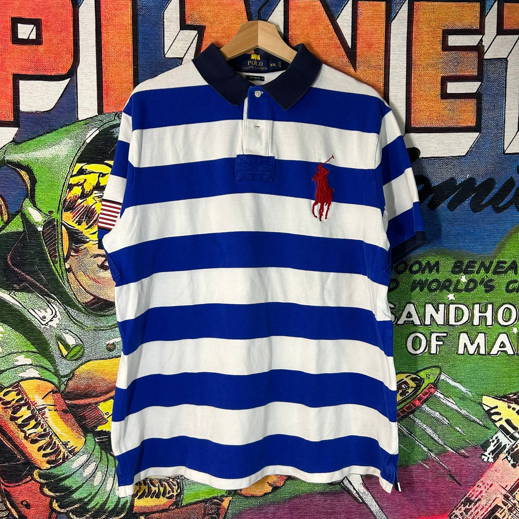 Polo Ralph Lauren White Blue Striped Polo Size 2XL