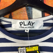 Load image into Gallery viewer, Comme Des Garçon PLAY Navy Striped Long Sleeve Tee Size Medium
